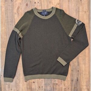 Armani Jeans Men's Crew Neck Sweater Olive Green Indigo Patch Size L NWT $255
